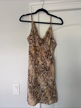 Beige Snake-Print Mini Slip Dress